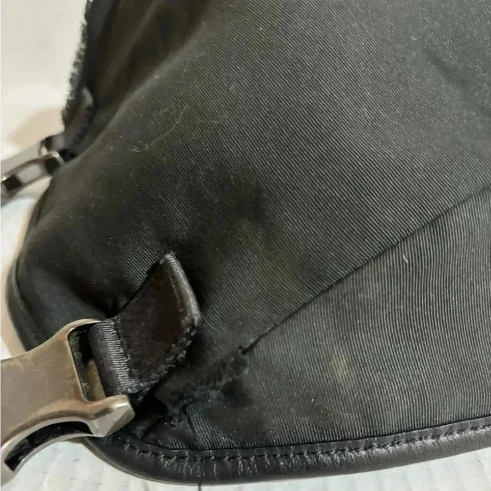 Coach unisex navy blue black leather nylon backpack